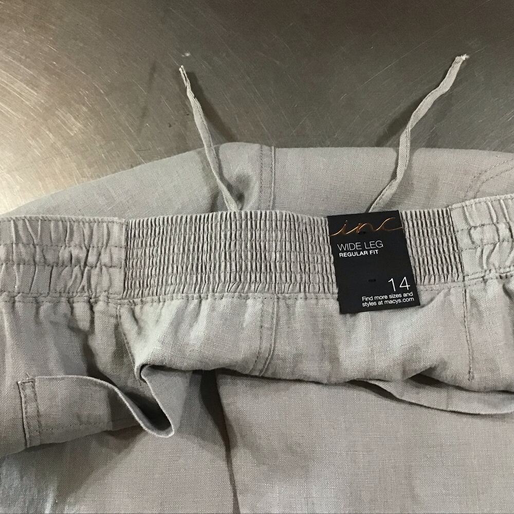 NWT INC 100% Linen Grey Wide Leg Regular Fit Pull On Pants 14 - Picture 5 of 7